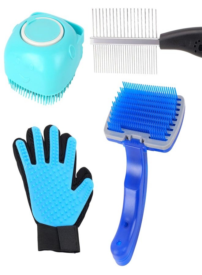 REGIIS Pet Grooming Set with Self-Cleaning Brush, Deshedding Glove, Professional Dog Comb, Blue and Turquoise, 3-Piece Kit for Dogs - Image 1